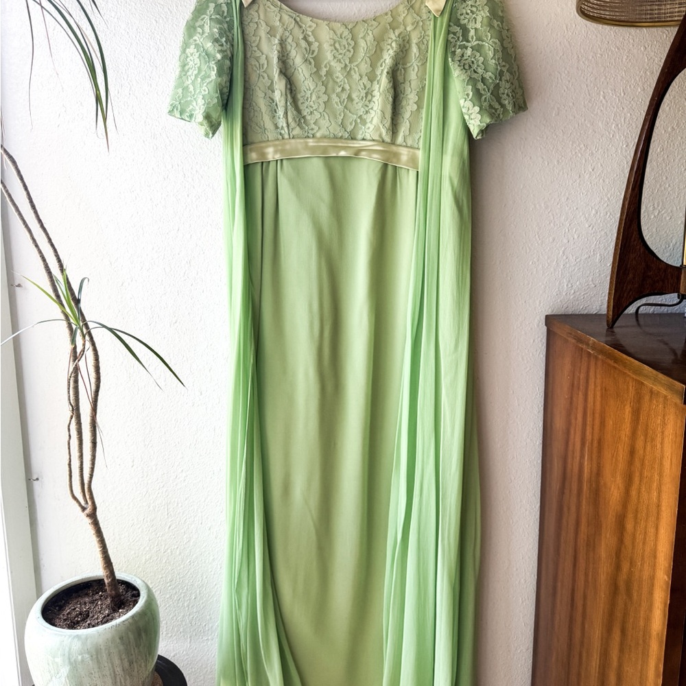 1960s Empire Waist Evening Gown with Sheer Cape